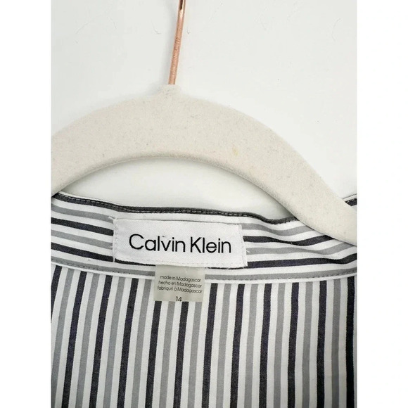 Calvin Klein Striped Shirt Dress 100% Cotton White and Gray Size 14 - Picture 10 of 12
